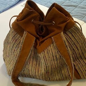 vintage awesome fabric and leather bag made in italy